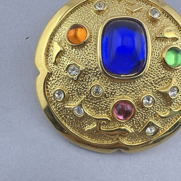 Vintage Park Lane Brooch Pendant Cabochon Multicolor Gripoix Style Medallion 2" - Picture 3 of 10